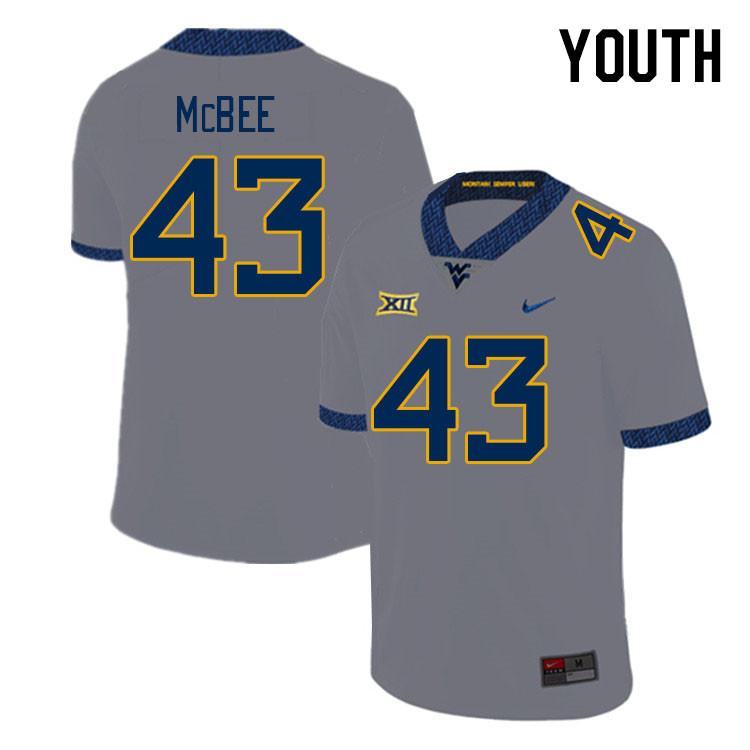 Youth #43 Collin McBee West Virginia Mountaineers College Football Jerseys Stitched Sale-Gray
